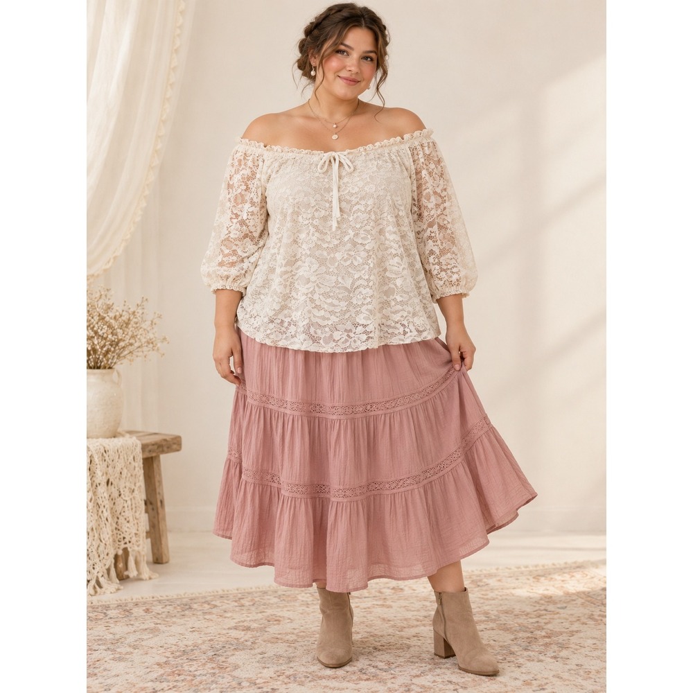 Boho Coquette Romantic Peasant Torrid Ivory Floral Lace Off The Shoulder 3X Top
